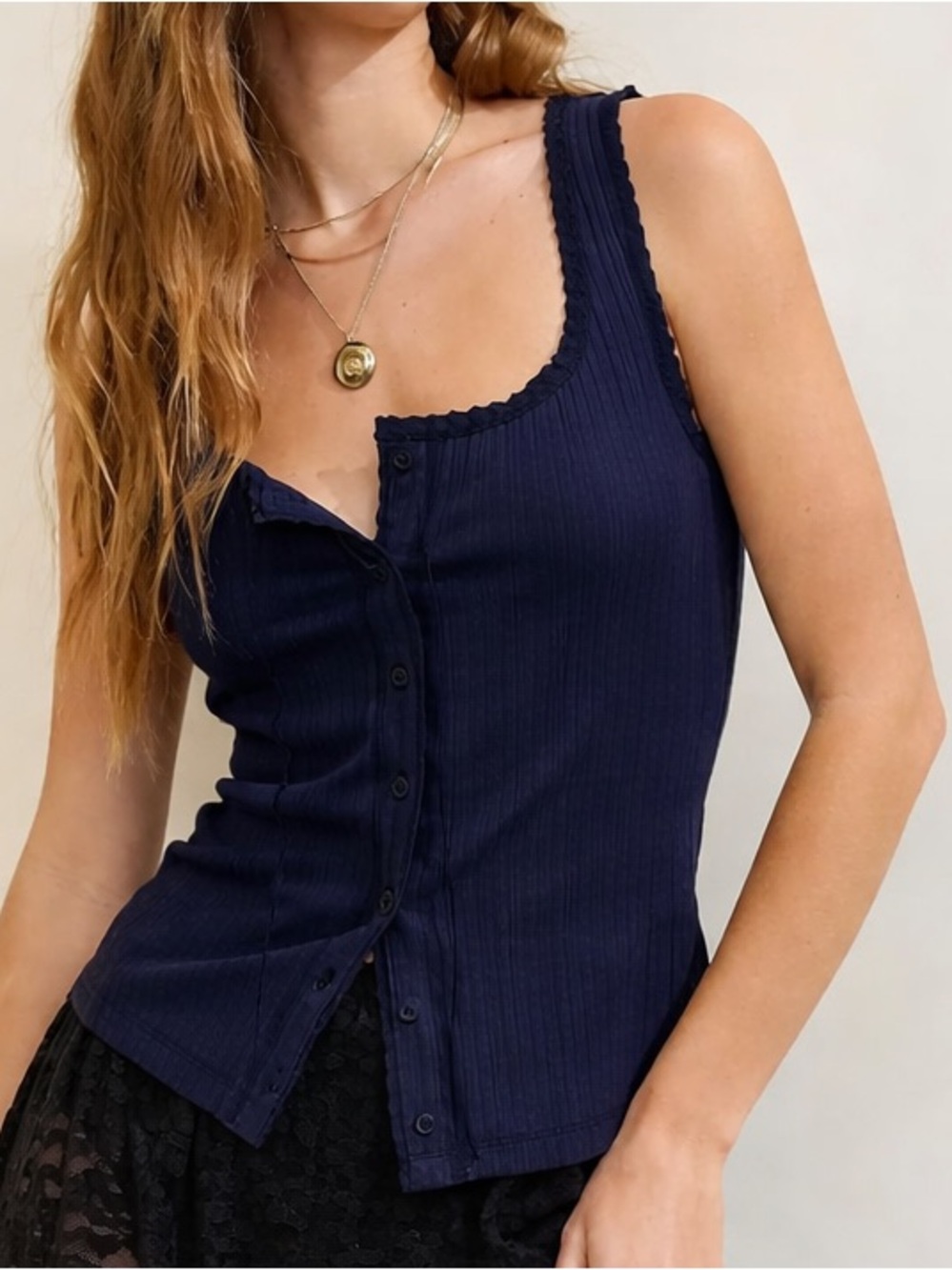 Aerie Navy Blue Sleeveless Button-Up Top NWT